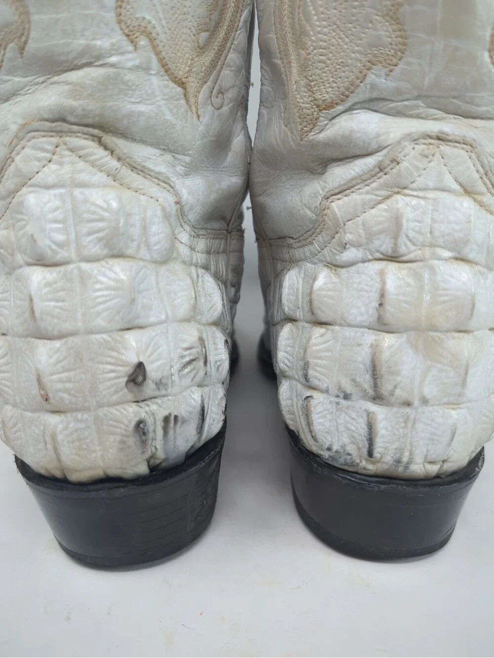 Exotic Caiman Hornback Crocodile Cowboy Boots IVORY BONE WHITE Western Mens 9.5